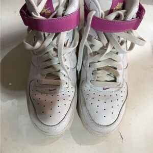 Nike Air High Top Sneakers in White with Pink Accents Air Force size 6.5 youth